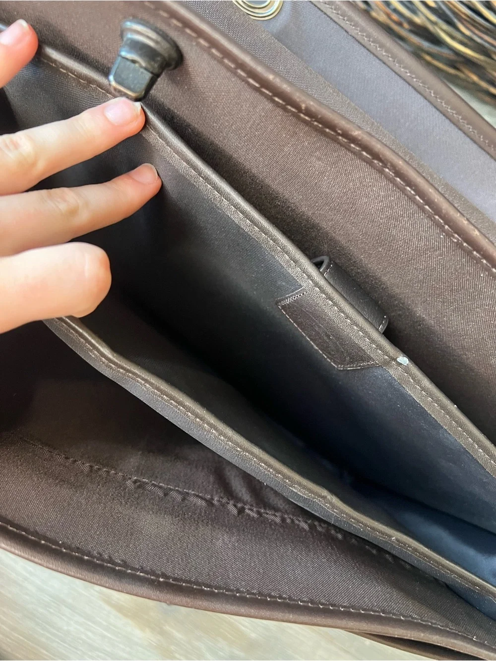Longchamp Dark Brown Leather Briefcase with Gold Hardware
